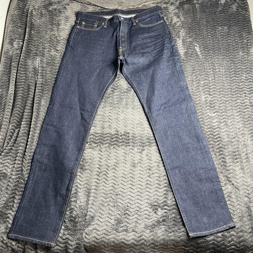 Buck Mason Maverick Slim Jeans Mens 34x34 Dark Wash Double Dip Button fly